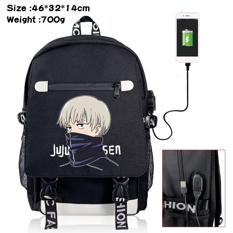 Jujutsu Kaisen Anime Big flip data cable canvas backpack student school bag 14