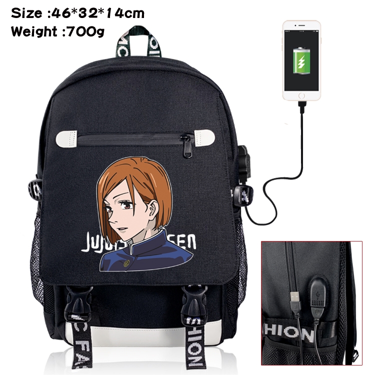 Jujutsu Kaisen Anime Big flip data cable canvas backpack student school bag 10