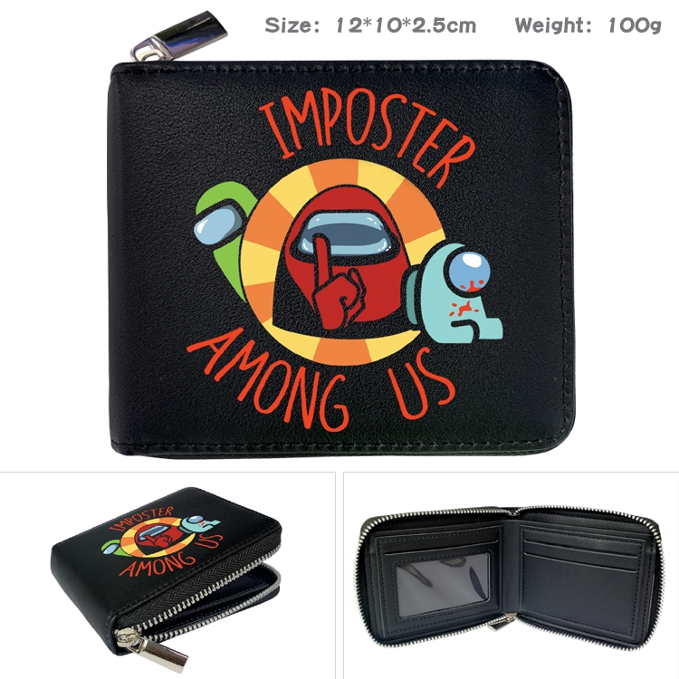 Among us Zipper UV printed bi-fold leather wallet