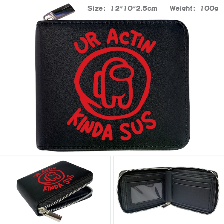 Among us Zipper UV printed bi-fold leather wallet