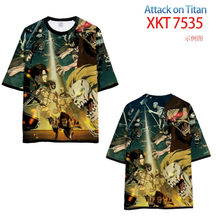 Shingeki no Kyojin Round neck black and white trim color T-shirt from S to 6XL     XKT-7535