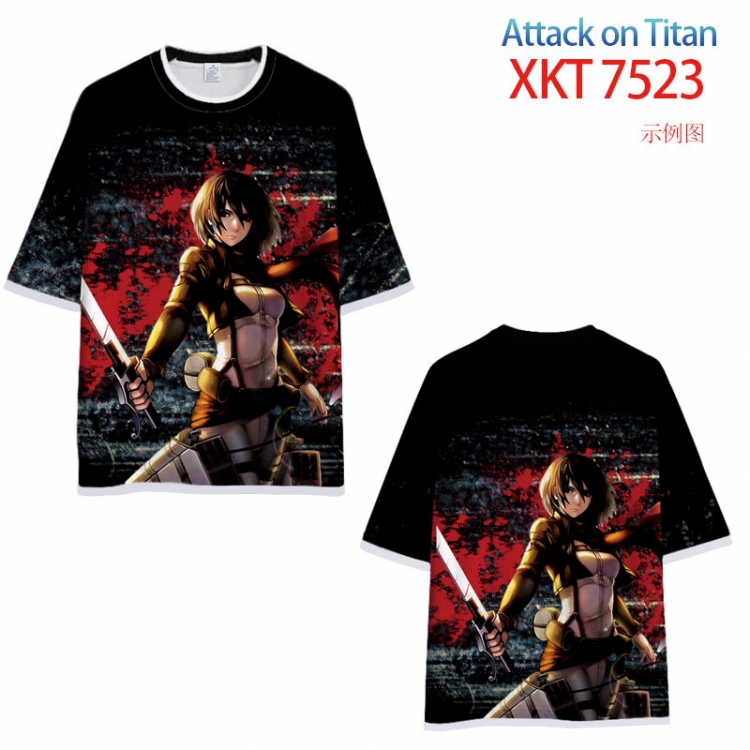 Shingeki no Kyojin Round neck black and white trim color T-shirt from S to 6XL    XKT-7523
