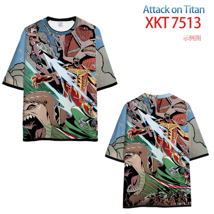 Shingeki no Kyojin Round neck black and white trim color T-shirt from S to 6XL    XKT-7521