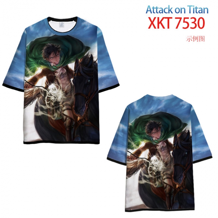 Shingeki no Kyojin Round neck black and white trim color T-shirt from S to 6XL    XKT-7530