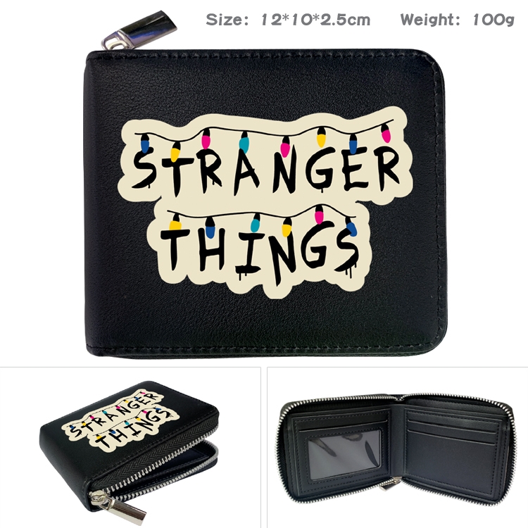 Stranger Things  Zipper UV printed bi-fold leather wallet 12x10x2.5cm 100g