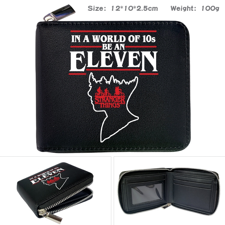 Stranger Things  Zipper UV printed bi-fold leather wallet 12x10x2.5cm 100g