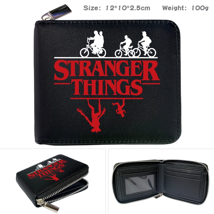 Stranger Things  Zipper UV printed bi-fold leather wallet 12x10x2.5cm 100g