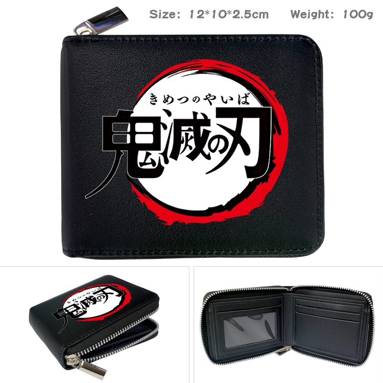Demon Slayer Kimets Zipper UV printed bi-fold leather wallet 12x10x2.5cm 100g