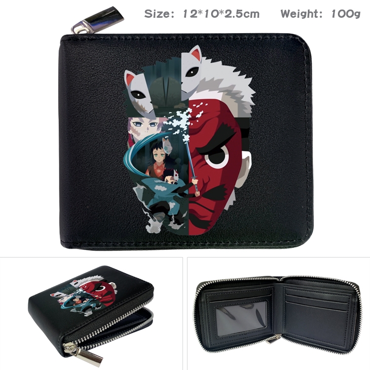 Demon Slayer Kimets Zipper UV printed bi-fold leather wallet 12x10x2.5cm 100g