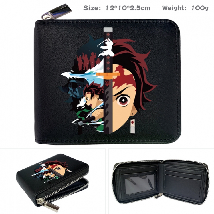 Demon Slayer Kimets Zipper UV printed bi-fold leather wallet 12x10x2.5cm 100g