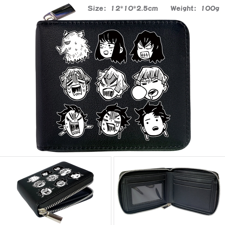 Demon Slayer Kimets Zipper UV printed bi-fold leather wallet 12x10x2.5cm 100g