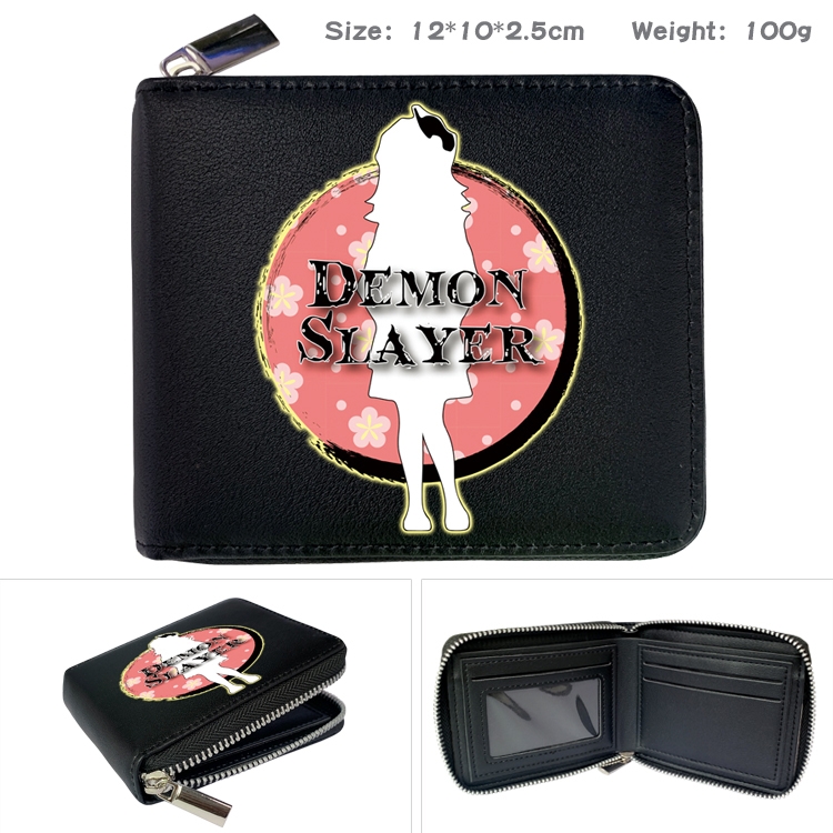 Demon Slayer Kimets Zipper UV printed bi-fold leather wallet 12x10x2.5cm 100g