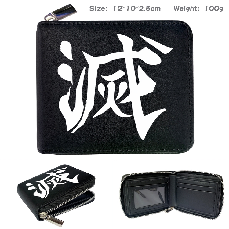 Demon Slayer Kimets Zipper UV printed bi-fold leather wallet 12x10x2.5cm 100g