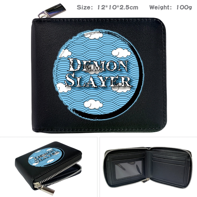 Demon Slayer Kimets Zipper UV printed bi-fold leather wallet 12x10x2.5cm 100g