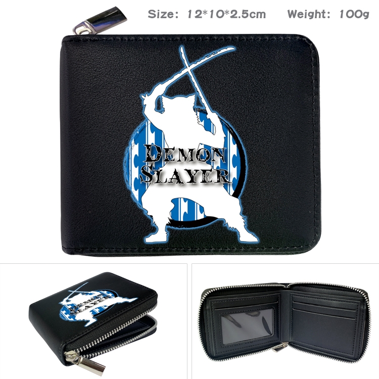 Demon Slayer Kimets Zipper UV printed bi-fold leather wallet 12x10x2.5cm 100g