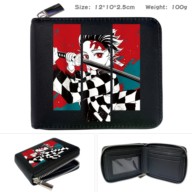 Demon Slayer Kimets Zipper UV printed bi-fold leather wallet 12x10x2.5cm 100g