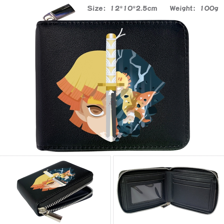 Demon Slayer Kimets Zipper UV printed bi-fold leather wallet 12x10x2.5cm 100g