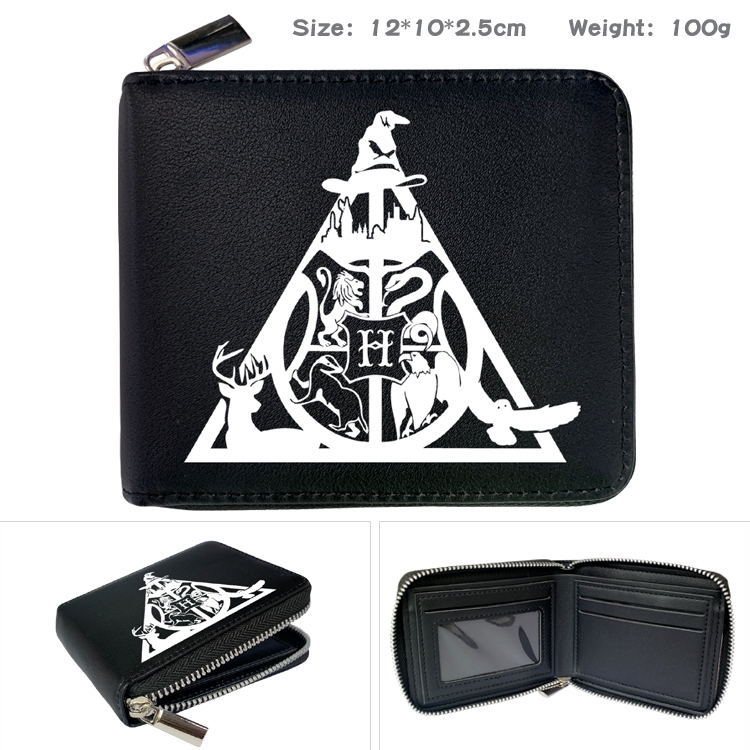 Harry Potter Zipper UV printed bi-fold leather wallet 12x10x2.5cm 100g