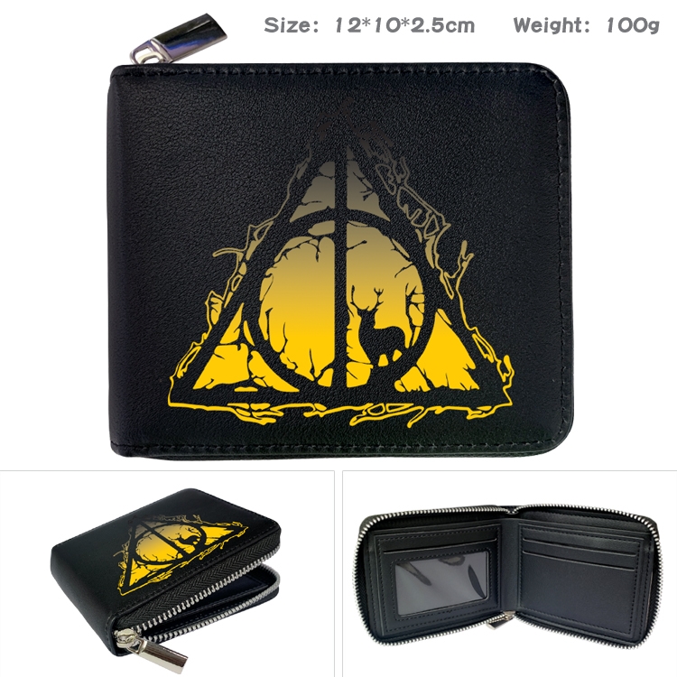 Harry Potter Zipper UV printed bi-fold leather wallet 12x10x2.5cm 100g