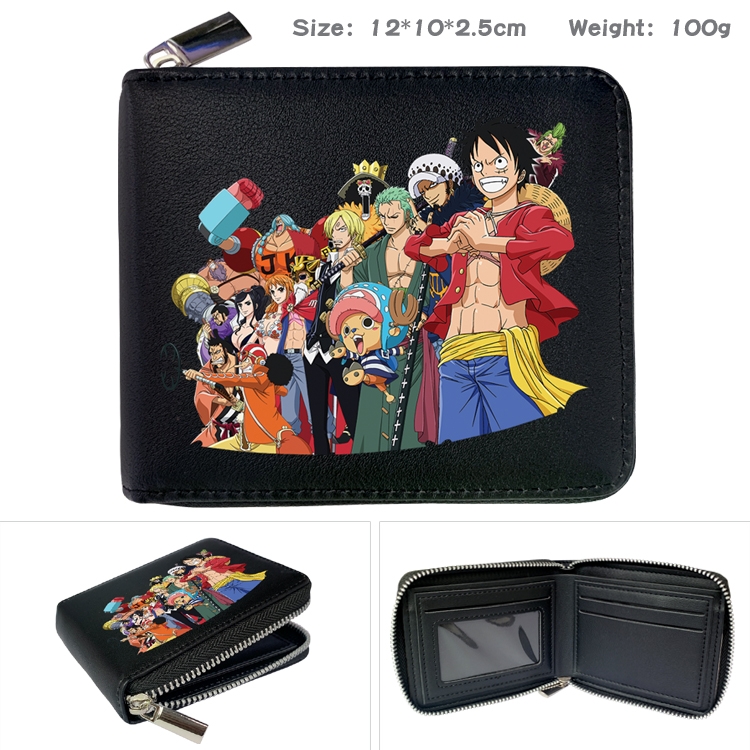 One Piece Zipper UV printed bi-fold leather wallet 12x10x2.5cm 100g