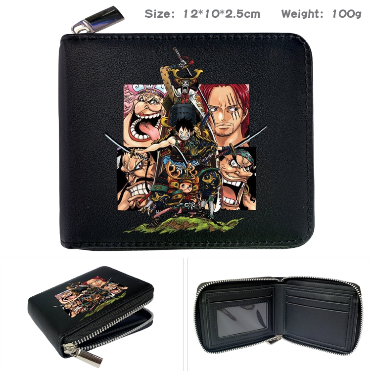 One Piece Zipper UV printed bi-fold leather wallet 12x10x2.5cm 100g