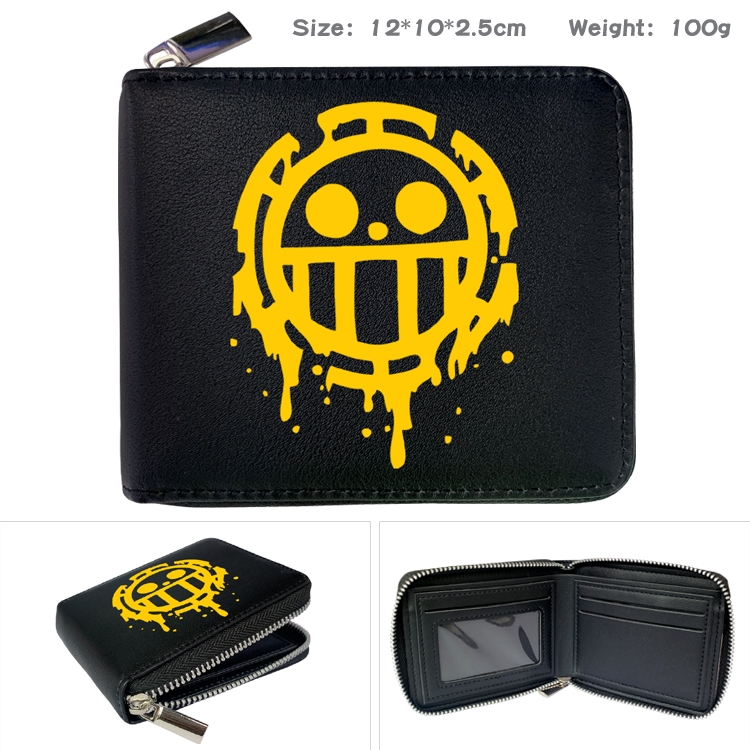 One Piece Zipper UV printed bi-fold leather wallet 12x10x2.5cm 100g