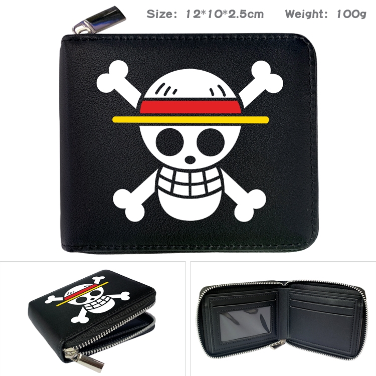 One Piece Zipper UV printed bi-fold leather wallet 12x10x2.5cm 100g