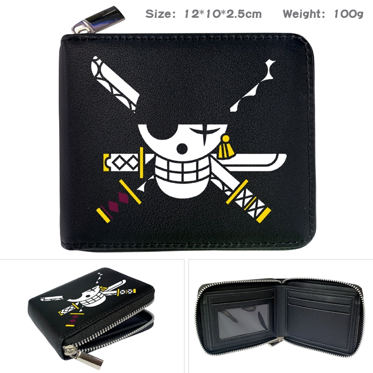 One Piece Zipper UV printed bi-fold leather wallet 12x10x2.5cm 100g