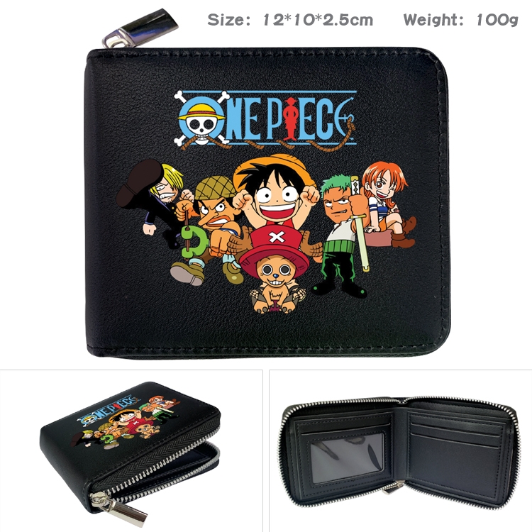 One Piece Zipper UV printed bi-fold leather wallet 12x10x2.5cm 100g