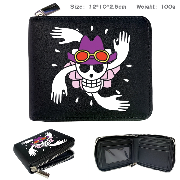 One Piece Zipper UV printed bi-fold leather wallet 12x10x2.5cm 100g