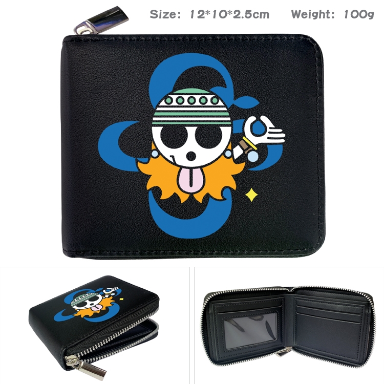 One Piece Zipper UV printed bi-fold leather wallet 12x10x2.5cm 100g