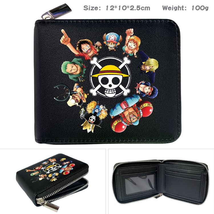 One Piece Zipper UV printed bi-fold leather wallet 12x10x2.5cm 100g