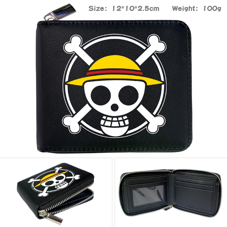 One Piece Zipper UV printed bi-fold leather wallet 12x10x2.5cm 100g