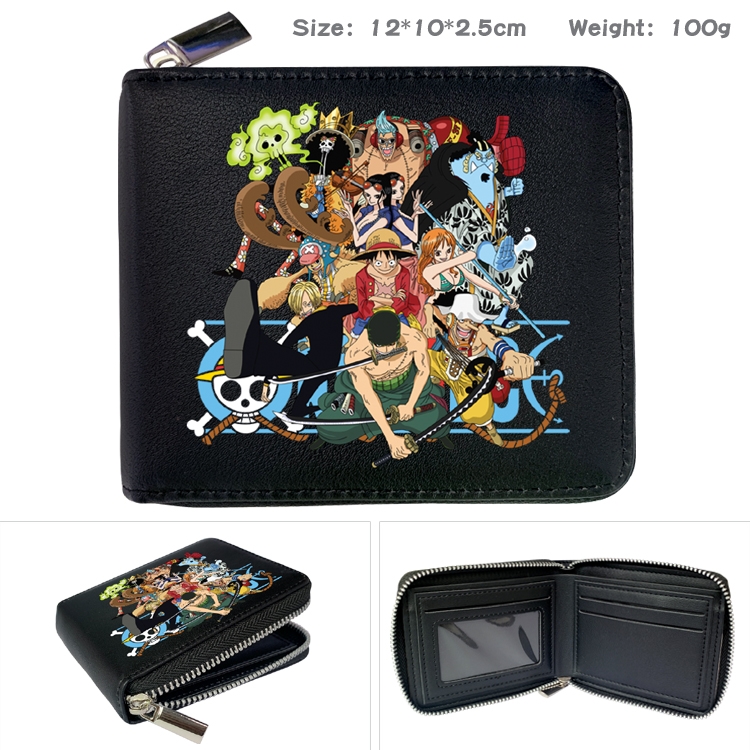 One Piece Zipper UV printed bi-fold leather wallet 12x10x2.5cm 100g