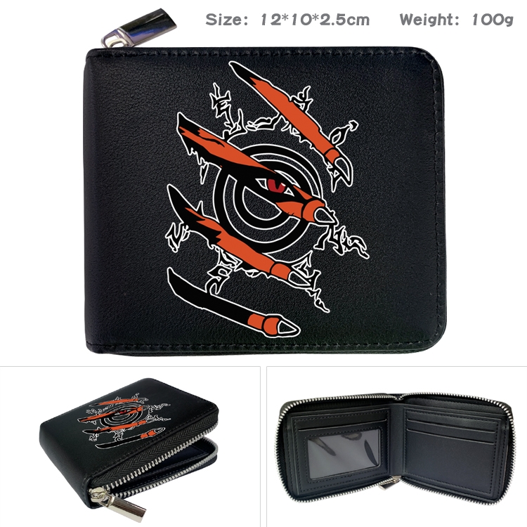 Naruto Anime Zipper UV printed bi-fold leather wallet 12x10x2.5cm 100g