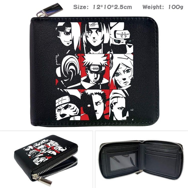 Naruto Anime Zipper UV printed bi-fold leather wallet 12x10x2.5cm 100g