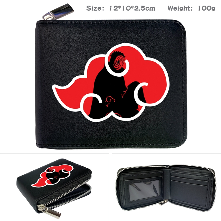 Naruto Anime Zipper UV printed bi-fold leather wallet 12x10x2.5cm 100g