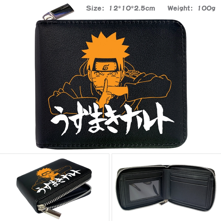 Naruto Anime Zipper UV printed bi-fold leather wallet 12x10x2.5cm 100g