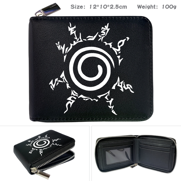 Naruto Anime Zipper UV printed bi-fold leather wallet 12x10x2.5cm 100g