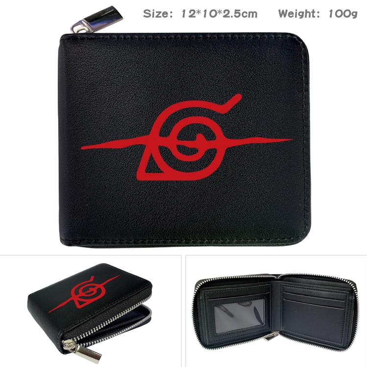 Naruto Anime Zipper UV printed bi-fold leather wallet 12x10x2.5cm 100g