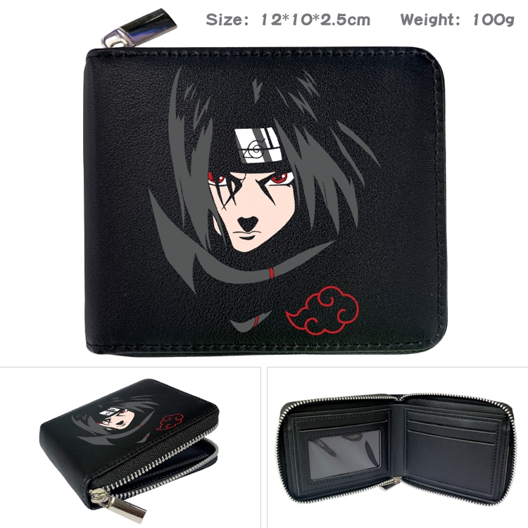 Naruto Anime Zipper UV printed bi-fold leather wallet 12x10x2.5cm 100g