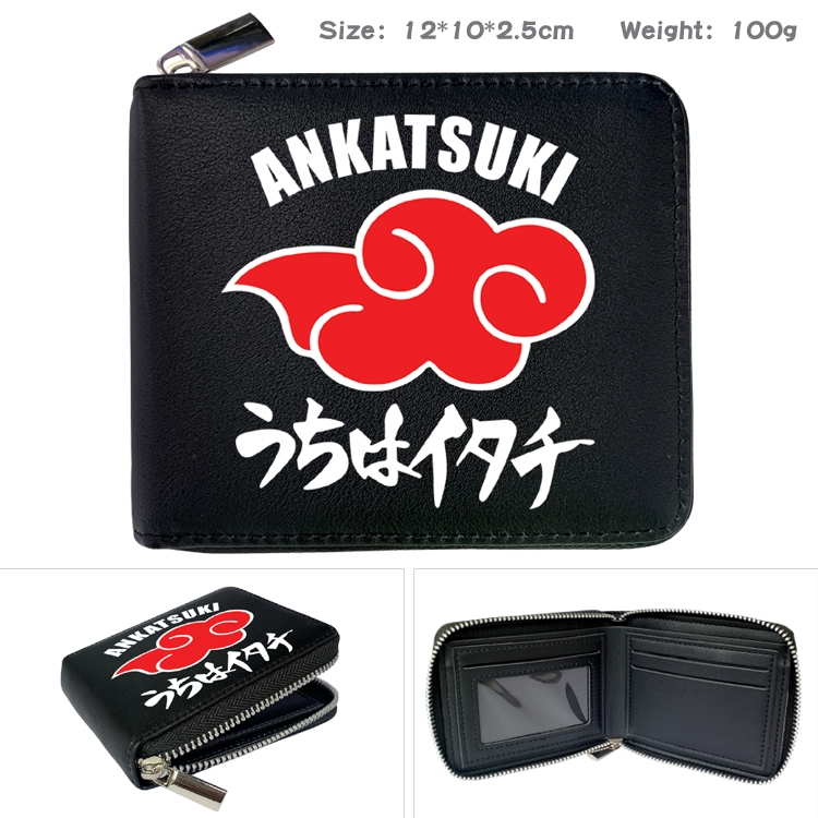 Naruto Anime Zipper UV printed bi-fold leather wallet 12x10x2.5cm 100g