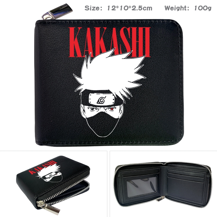 Naruto Anime Zipper UV printed bi-fold leather wallet 12x10x2.5cm 100g