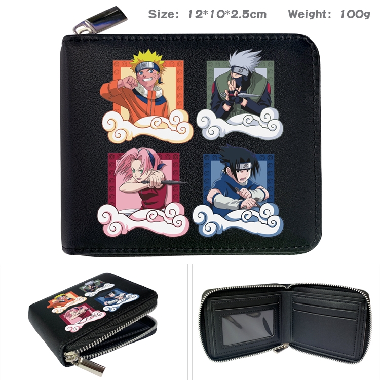 Naruto Anime Zipper UV printed bi-fold leather wallet 12x10x2.5cm 100g