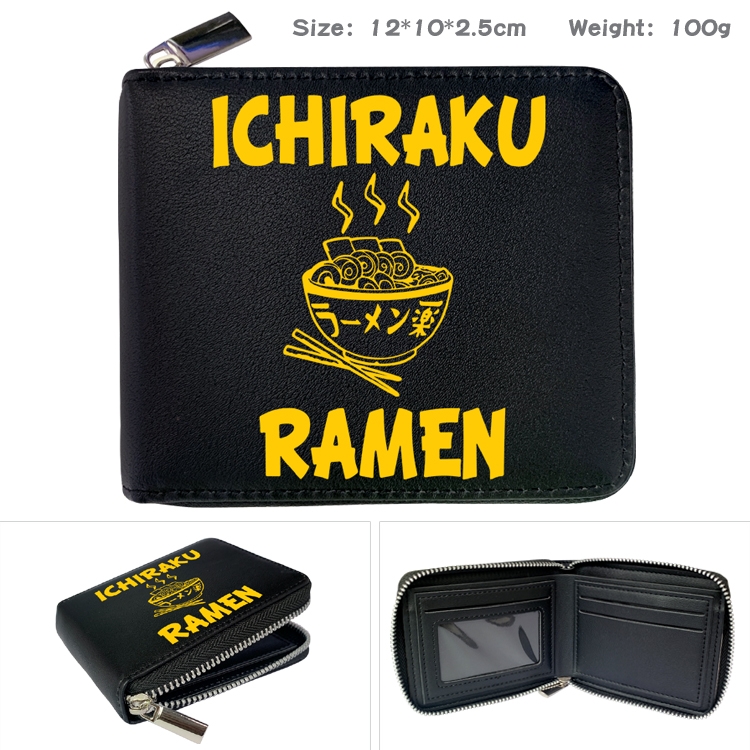 Naruto Anime Zipper UV printed bi-fold leather wallet 12x10x2.5cm 100g