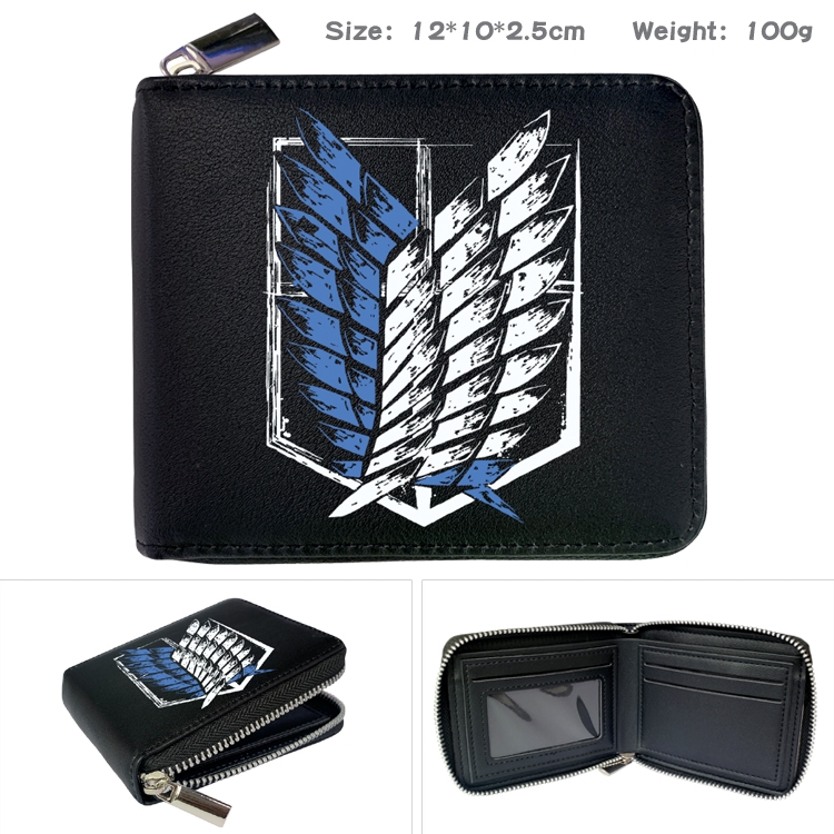 Shingeki no Kyojin Anime Zipper UV printed bi-fold leather wallet 12x10x2.5cm 100g