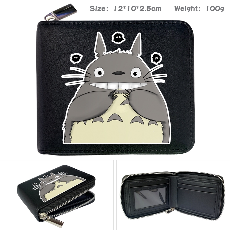 TOTORO Anime Zipper UV printed bi-fold leather wallet 12x10x2.5cm 100g