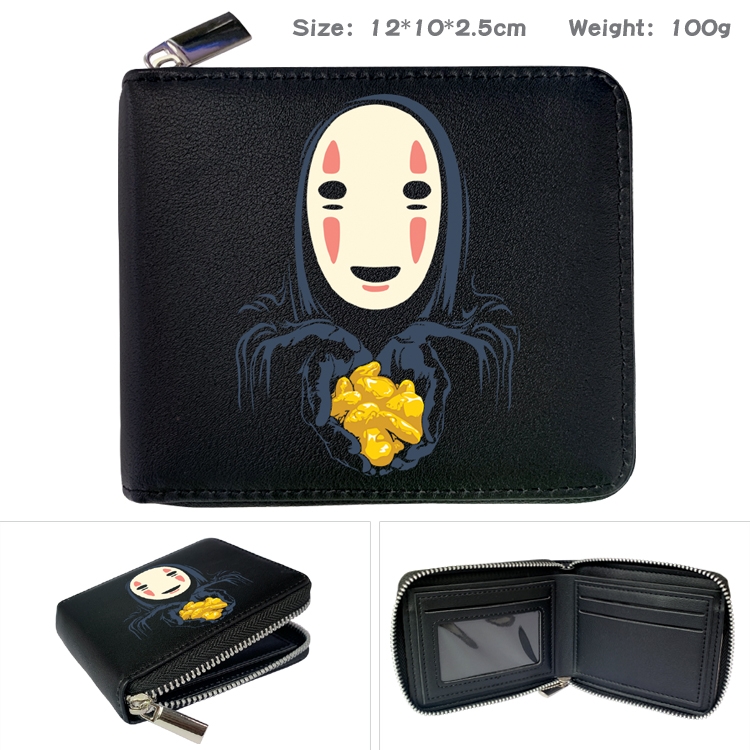Spirited Anime Zipper UV printed bi-fold leather wallet 12x10x2.5cm 100g