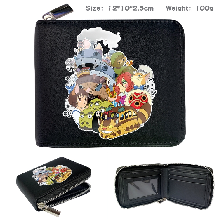 TOTORO Anime Zipper UV printed bi-fold leather wallet 12x10x2.5cm 100g