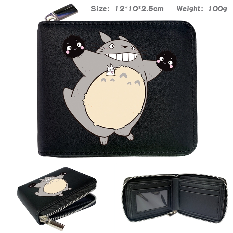 TOTORO Anime Zipper UV printed bi-fold leather wallet 12x10x2.5cm 100g